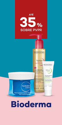 Marca Bioderma com destaque promocional de até 35% sobre preço de Venda ao Público Recomendado